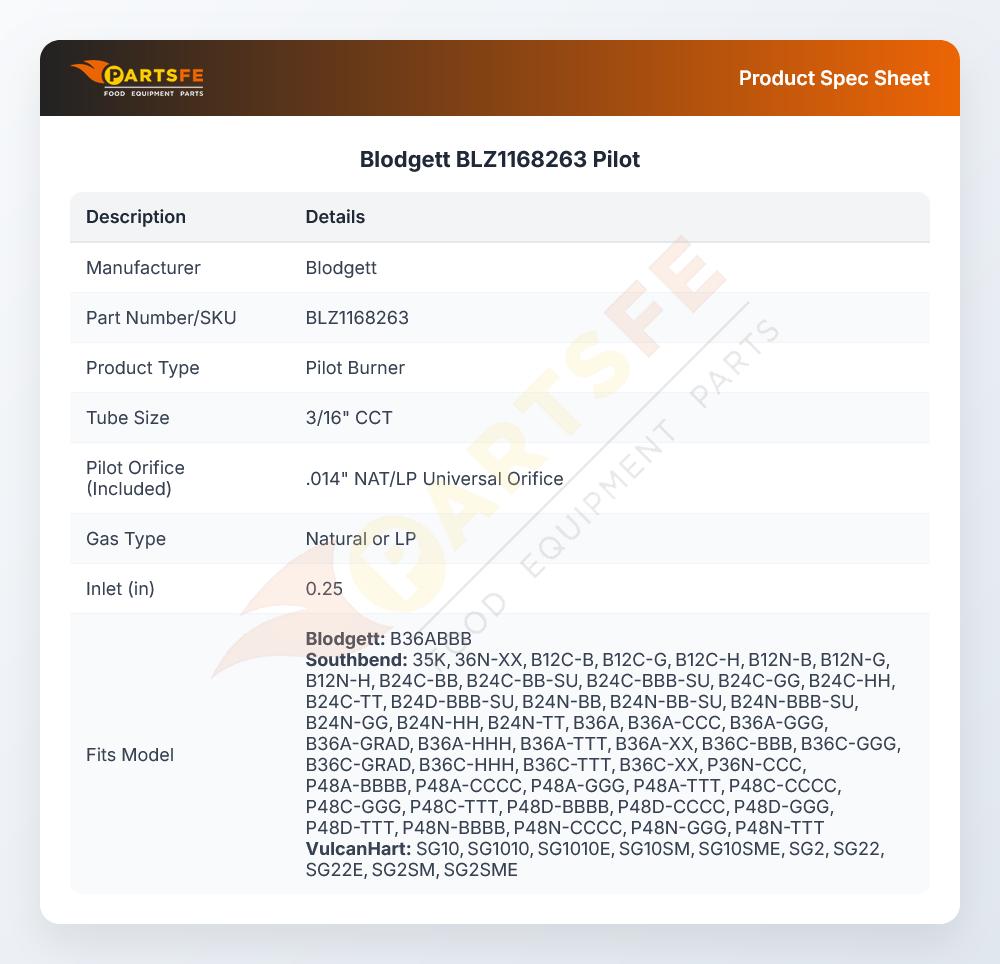 Blodgett BLZ1168263 Pilot
