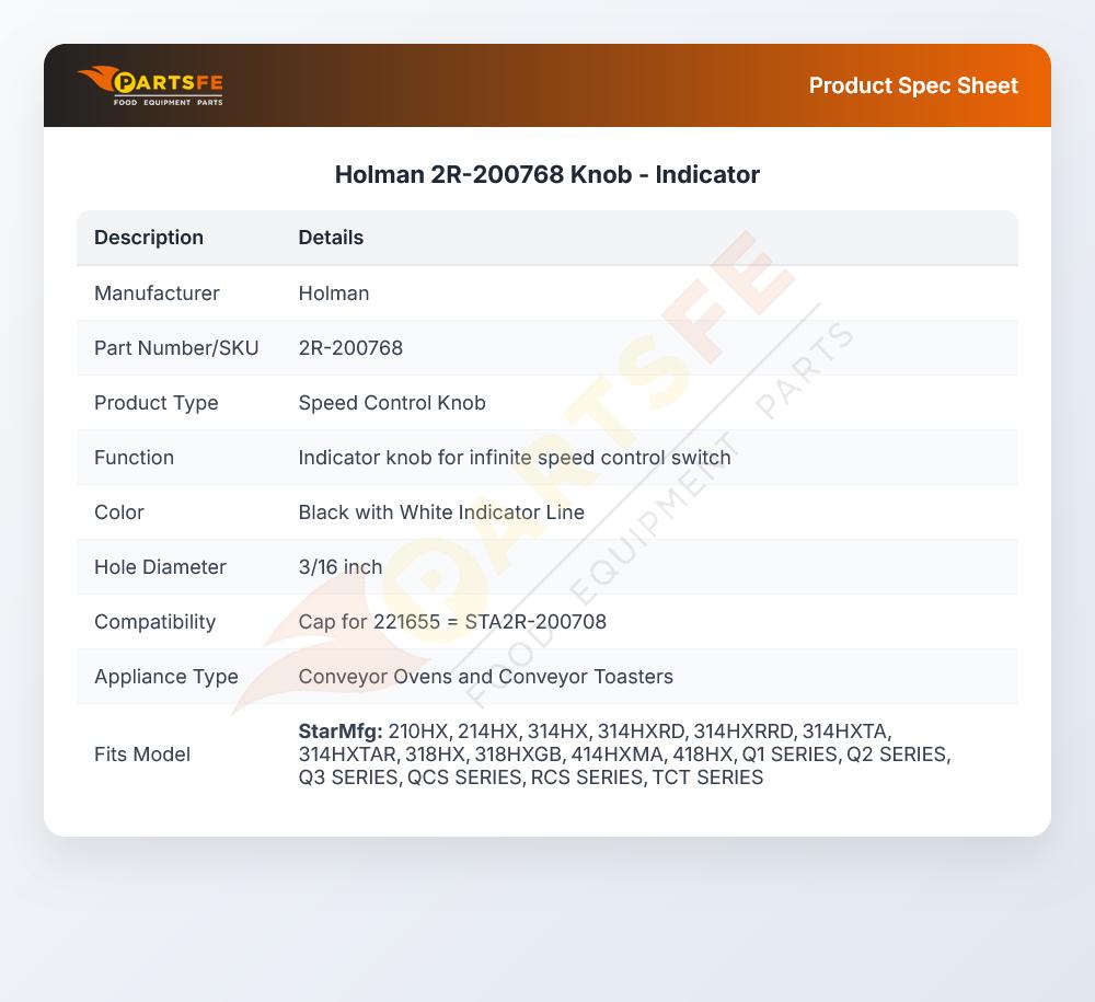 Holman 2R-200768 Conveyor Toaster Speed Control Knob
