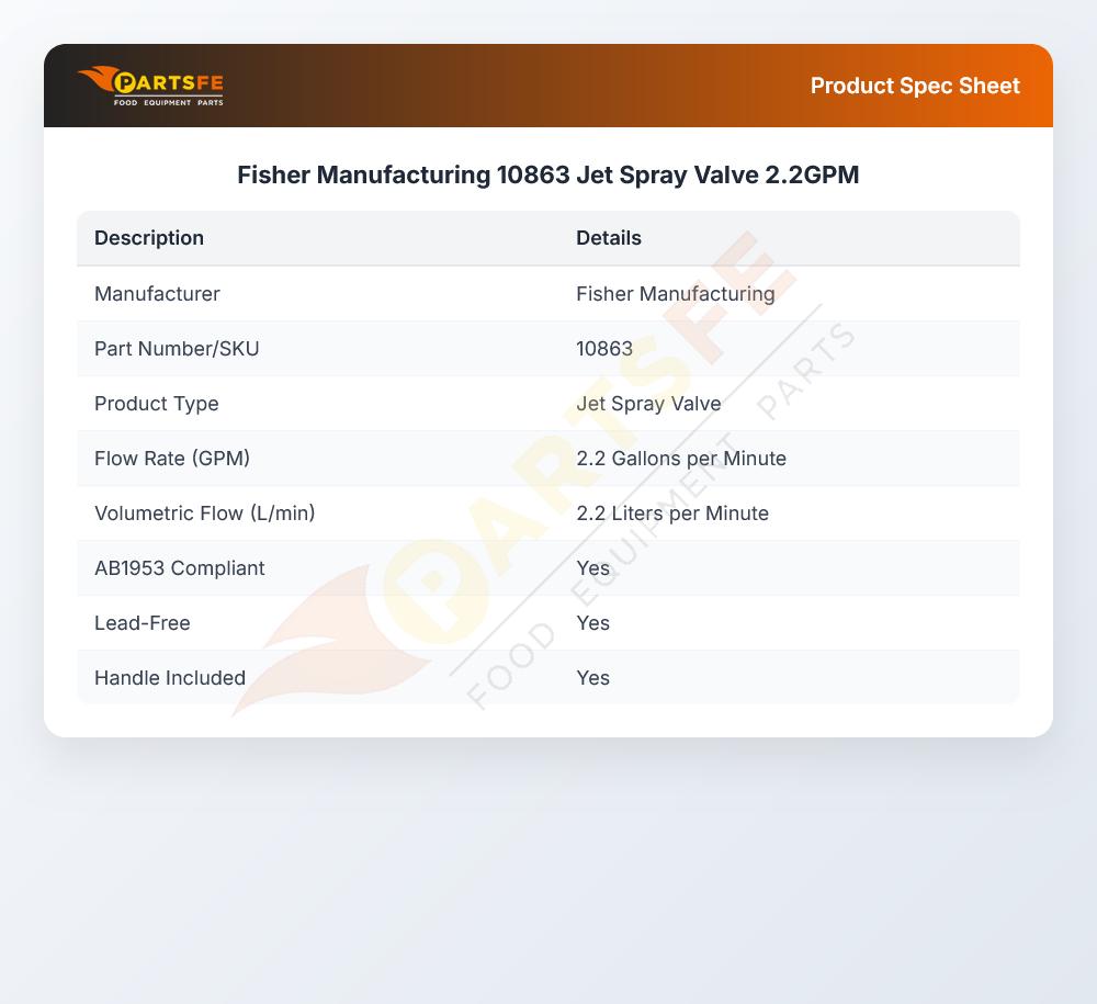 Fisher Manufacturing 10863 Jet Spray Valve 2.2GPM
