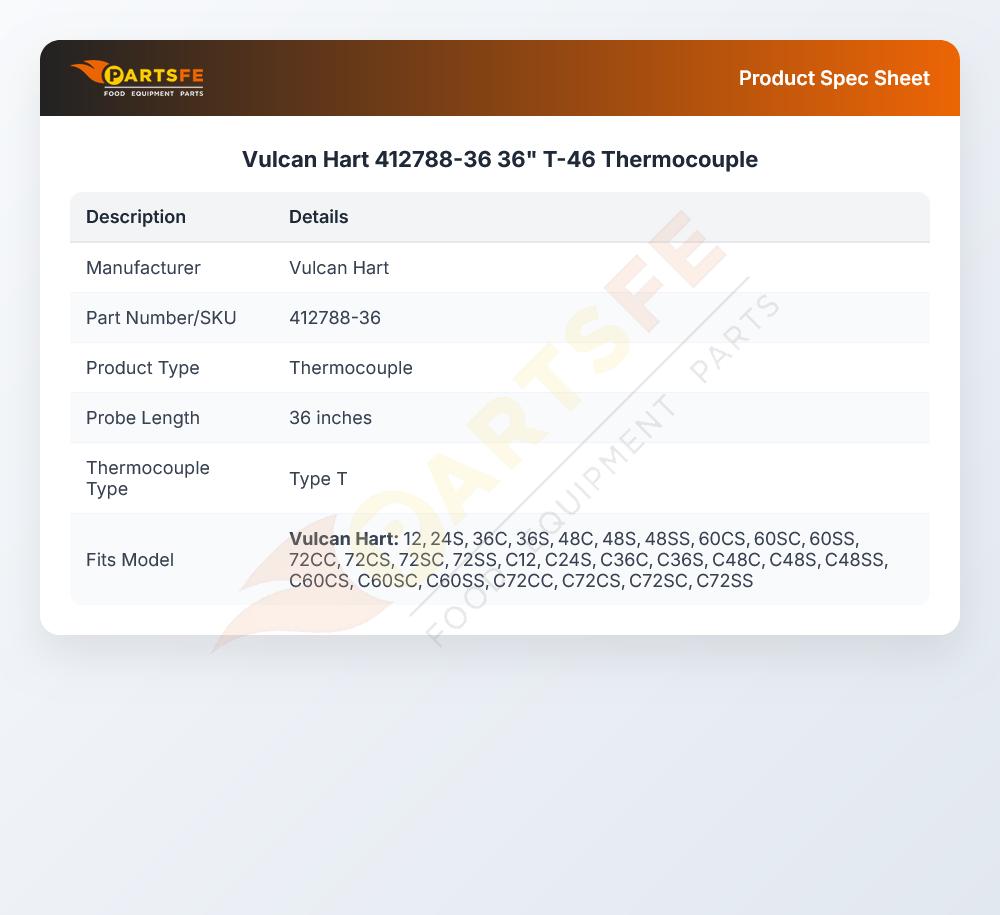 Vulcan Hart 412788-36 Thermocouple 36" T-46