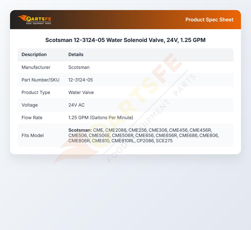 Scotsman 12-3124-05 Water Solenoid Valve, 24V, 1.25 GPM