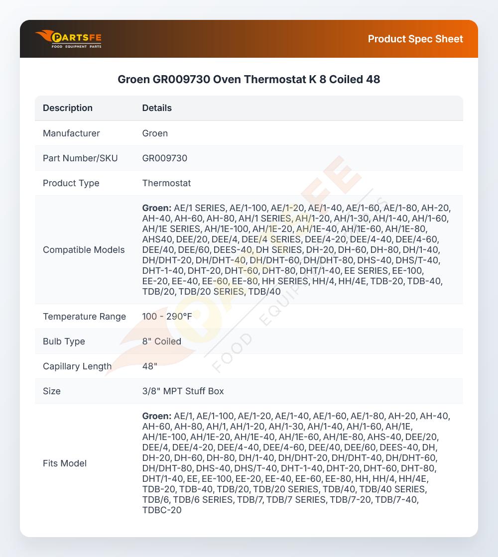 Groen GR009730 Oven Thermostat K 8 Coiled 48
