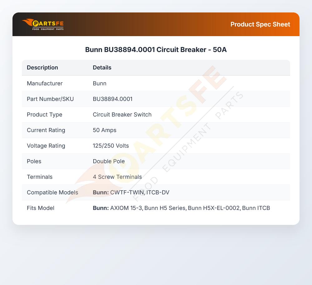 Bunn BU38894.0001 Circuit Breaker - 50A