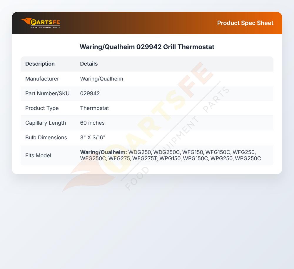 Waring/Qualheim 029942 Panini Grill Thermostat