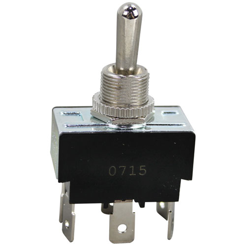 Hobart 411496-000A8 20A/125-277V DPDT Toggle Switch W/ 1/2" Hole, Black/Silver