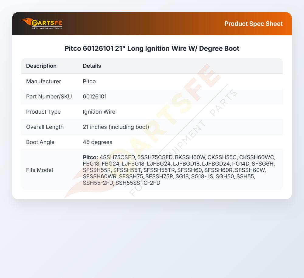 Pitco 60126101 Ignition Wire
