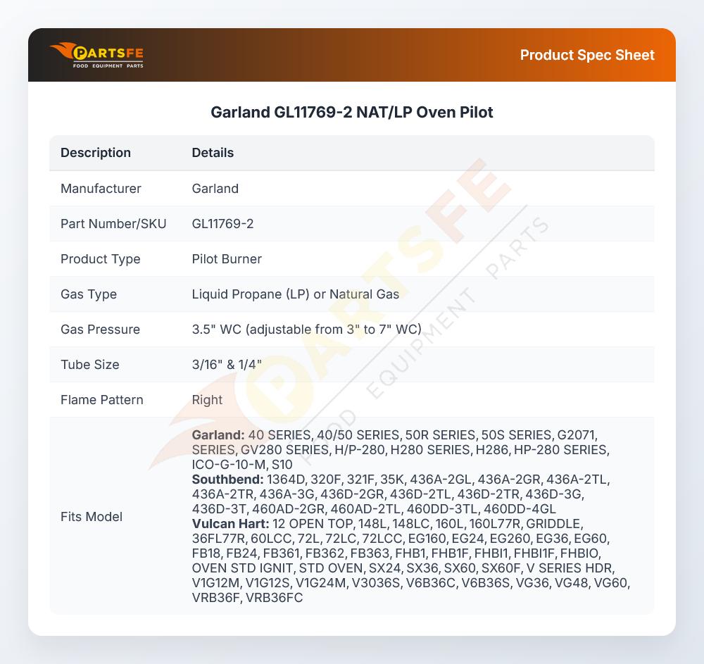Garland GL11769-2 NAT/LP Oven Pilot
