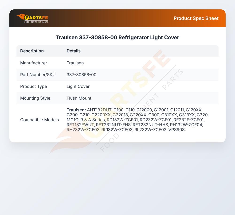 Traulsen 337-30858-00 Refrigerator Light Cover