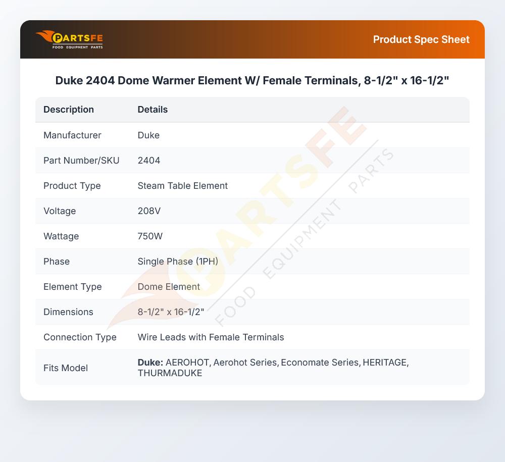 Duke 2404 Warmer Element 750W 208V 250&deg;