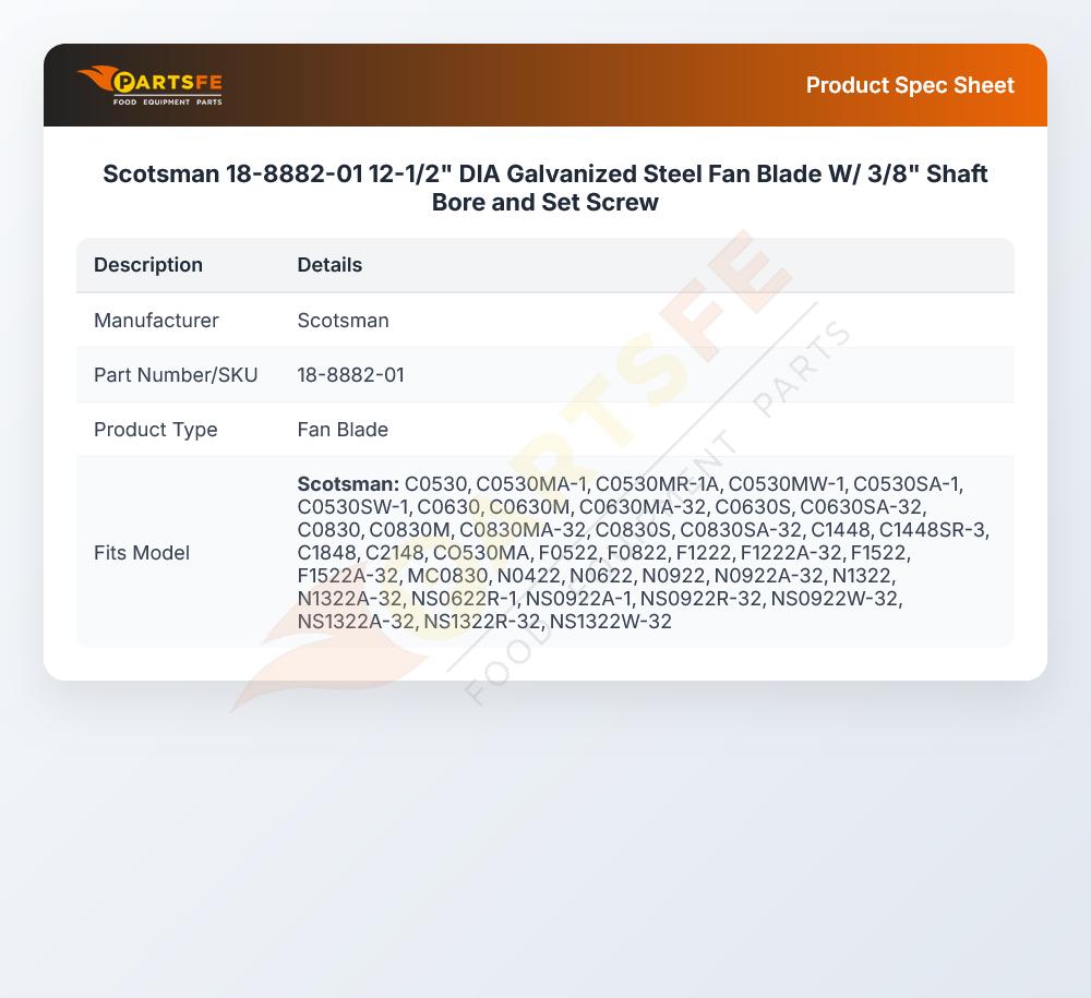 Scotsman 18-8882-01 12-1/2" DIA Galvanized Steel Fan Blade W/ 3/8" Shaft Bore and Set Screw