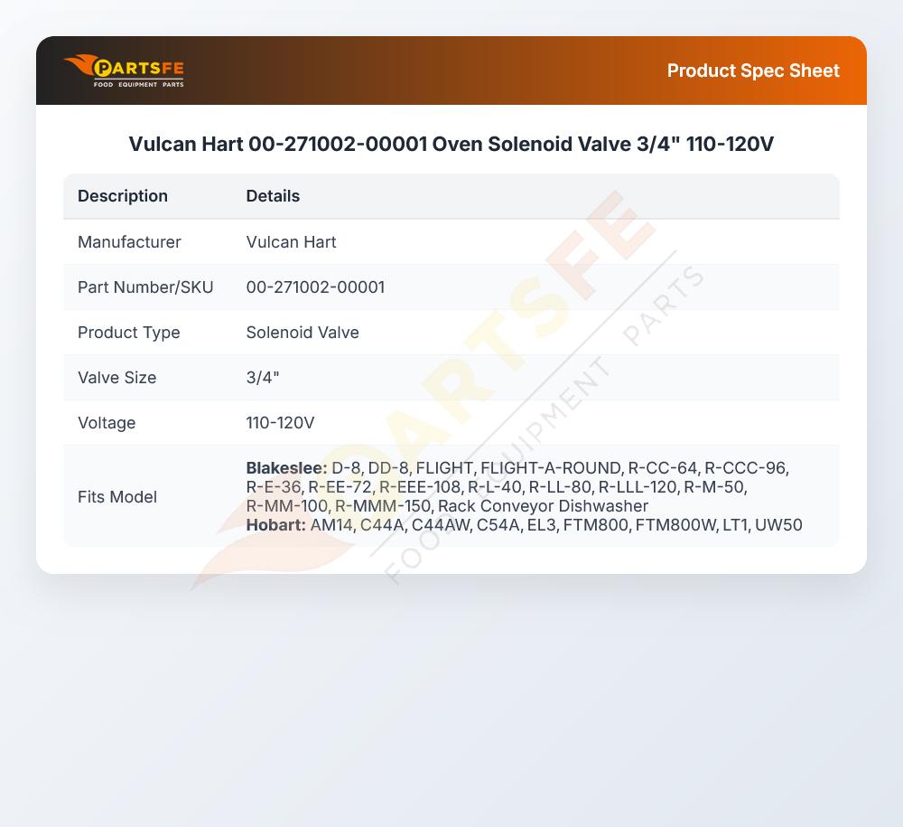 Vulcan Hart 00-271002-00001 Oven Solenoid Valve 3/4" 110-120V