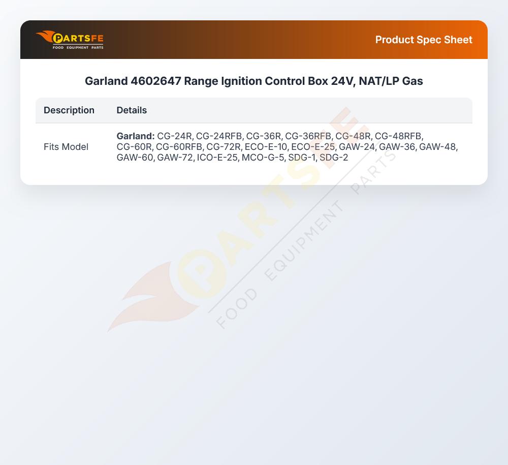 Garland 4602647 Range Ignition Control Box 24V, NAT/LP Gas