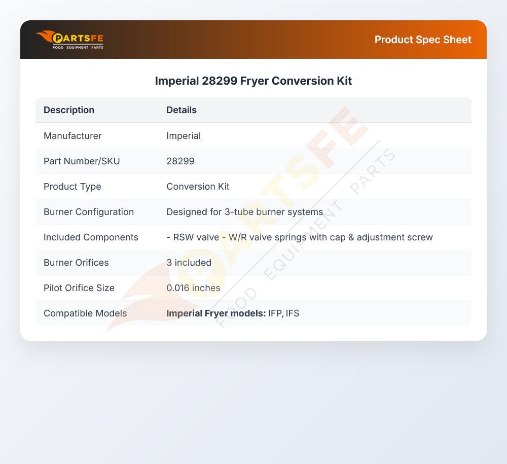 Imperial 28299 Fryer Conversion Kit
