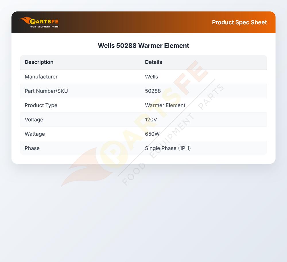 Wells 50288 Warmer Element