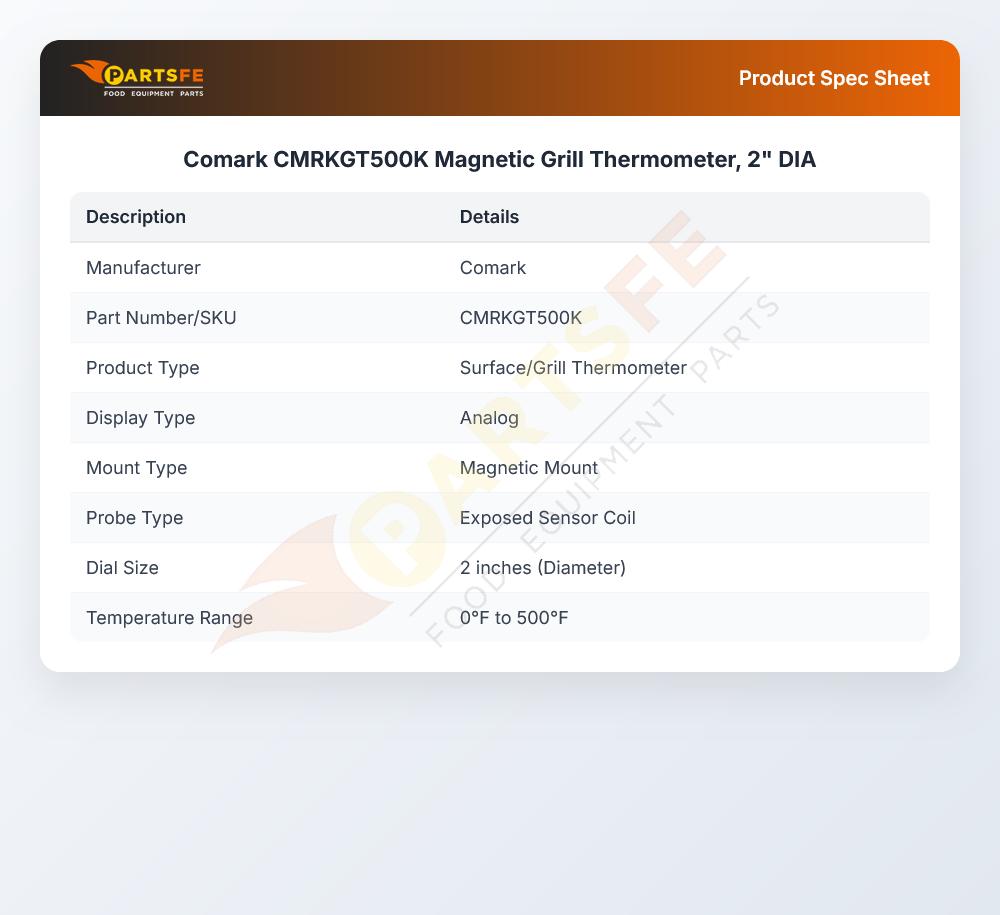 Comark CMRKGT500K Magnetic Grill Thermometer, 2" DIA