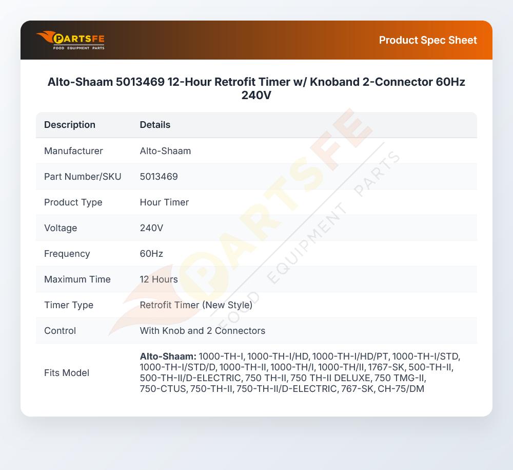 Alto-Shaam 5013469 12-Hour Retrofit Timer w/ Knoband 2-Connector 60Hz 240V