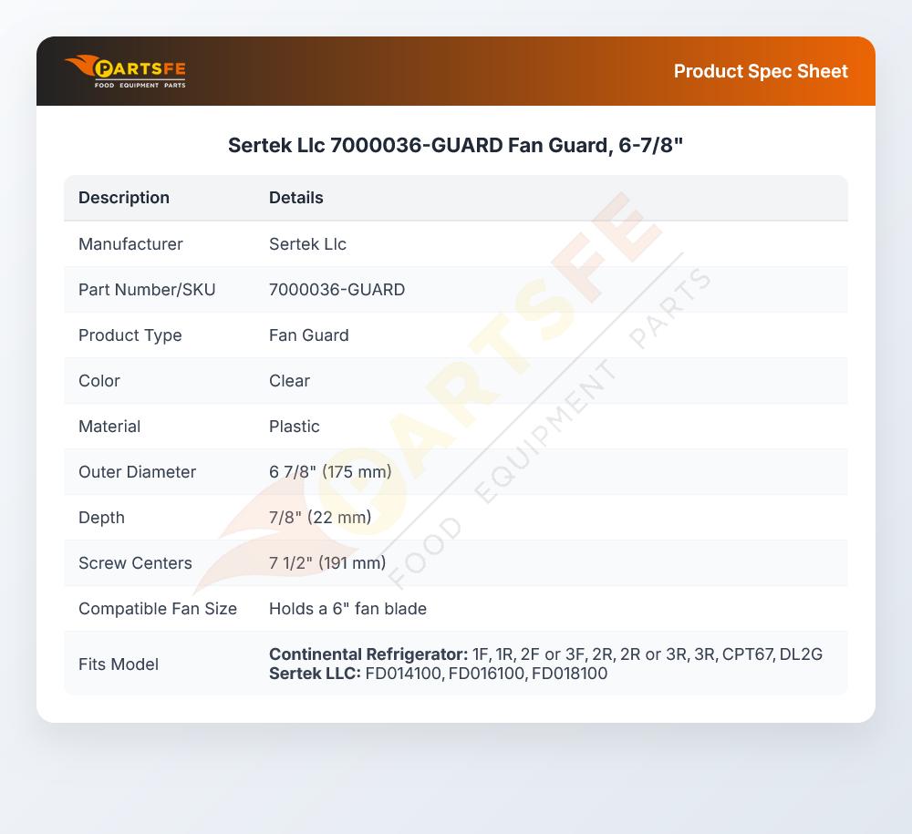 Sertek Llc 7000036-GUARD Fan Guard, 6-7/8"