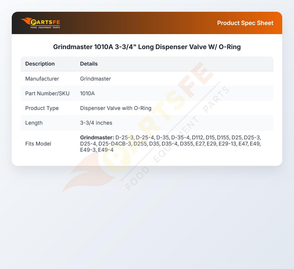 Grindmaster 1010A Dispenser Valve With O-Ring