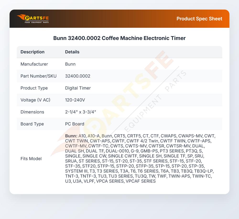 Bunn 32400.0002 Coffee Machine Electronic Timer