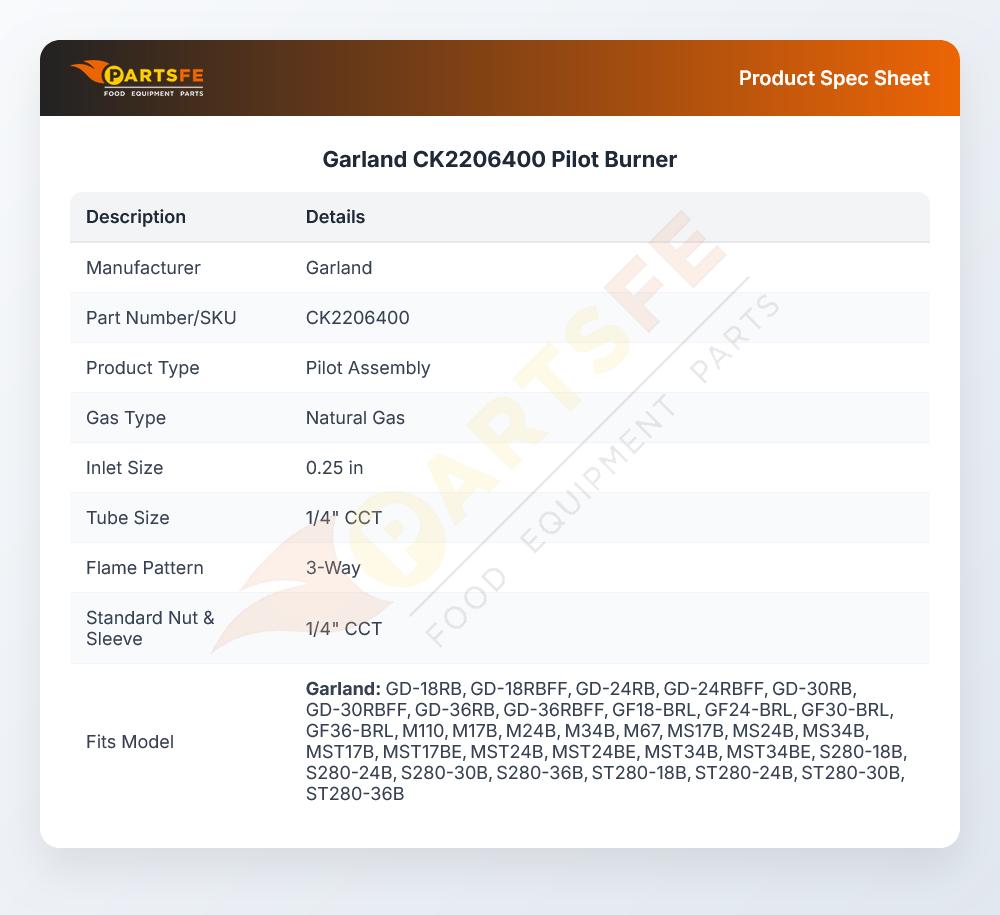 Garland CK2206400 Natural Gas Pilot Burner