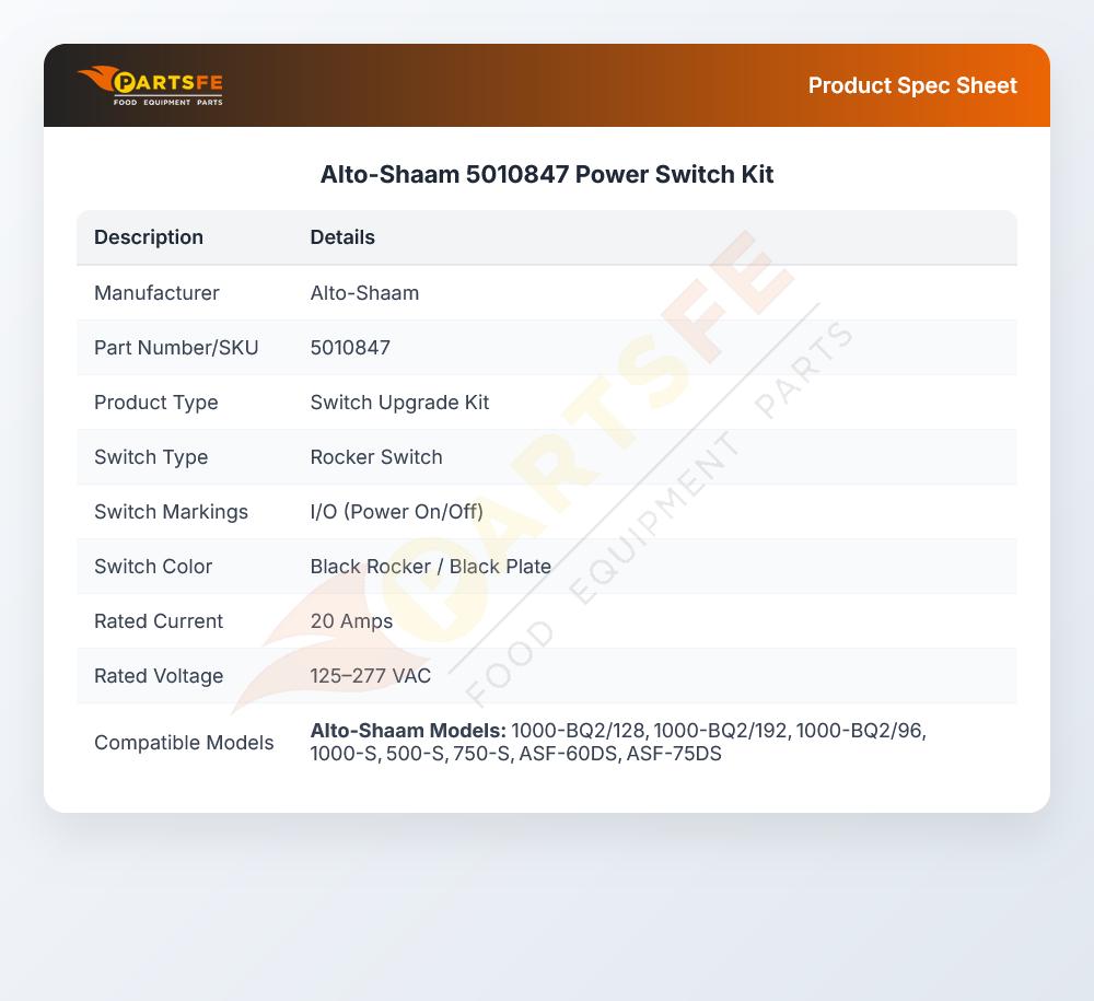 Alto-Shaam 5010847 Rocker Switch Kit Power Upgrade