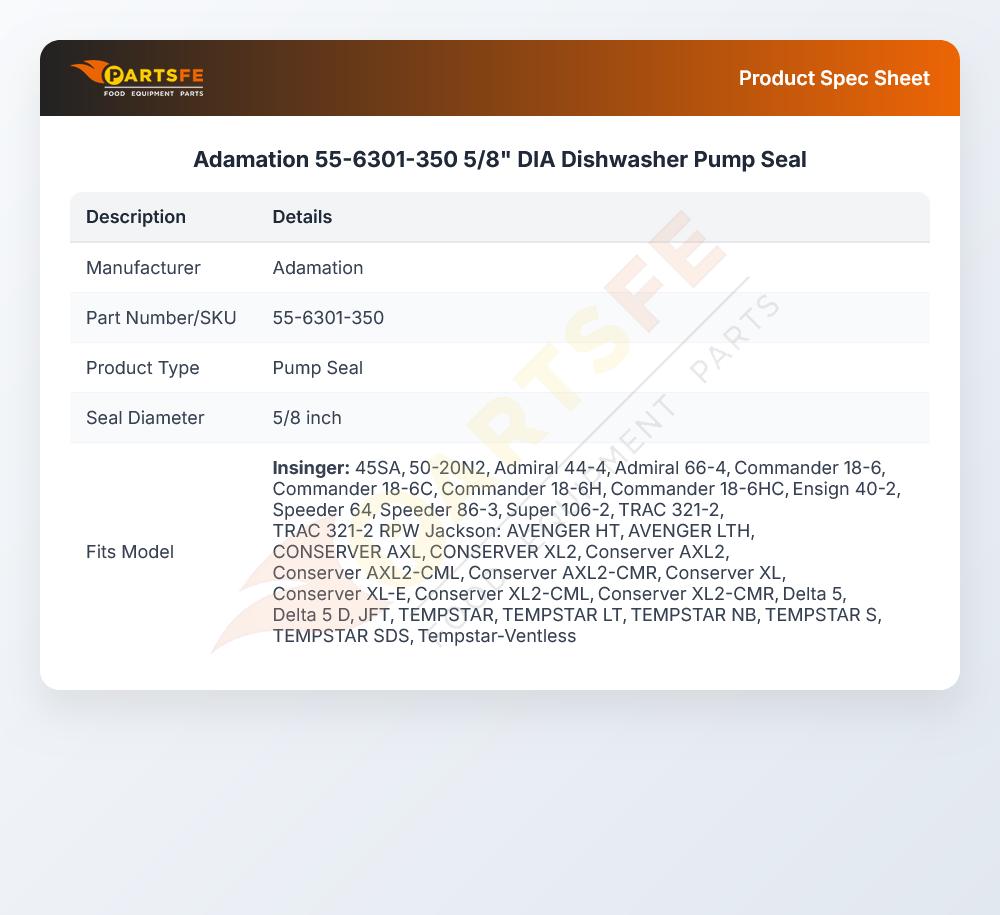 Adamation 55-6301-350 5/8" DIA Dishwasher Pump Seal