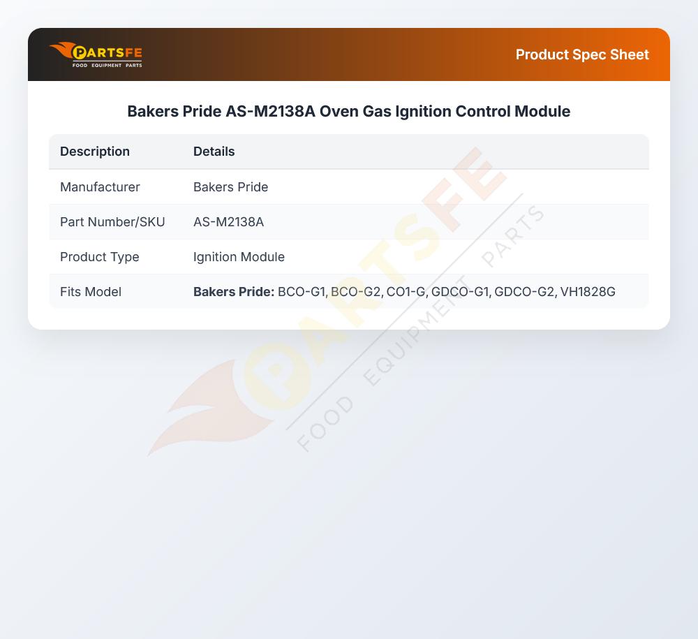 Bakers Pride AS-M2138A Oven Gas Ignition Control Module