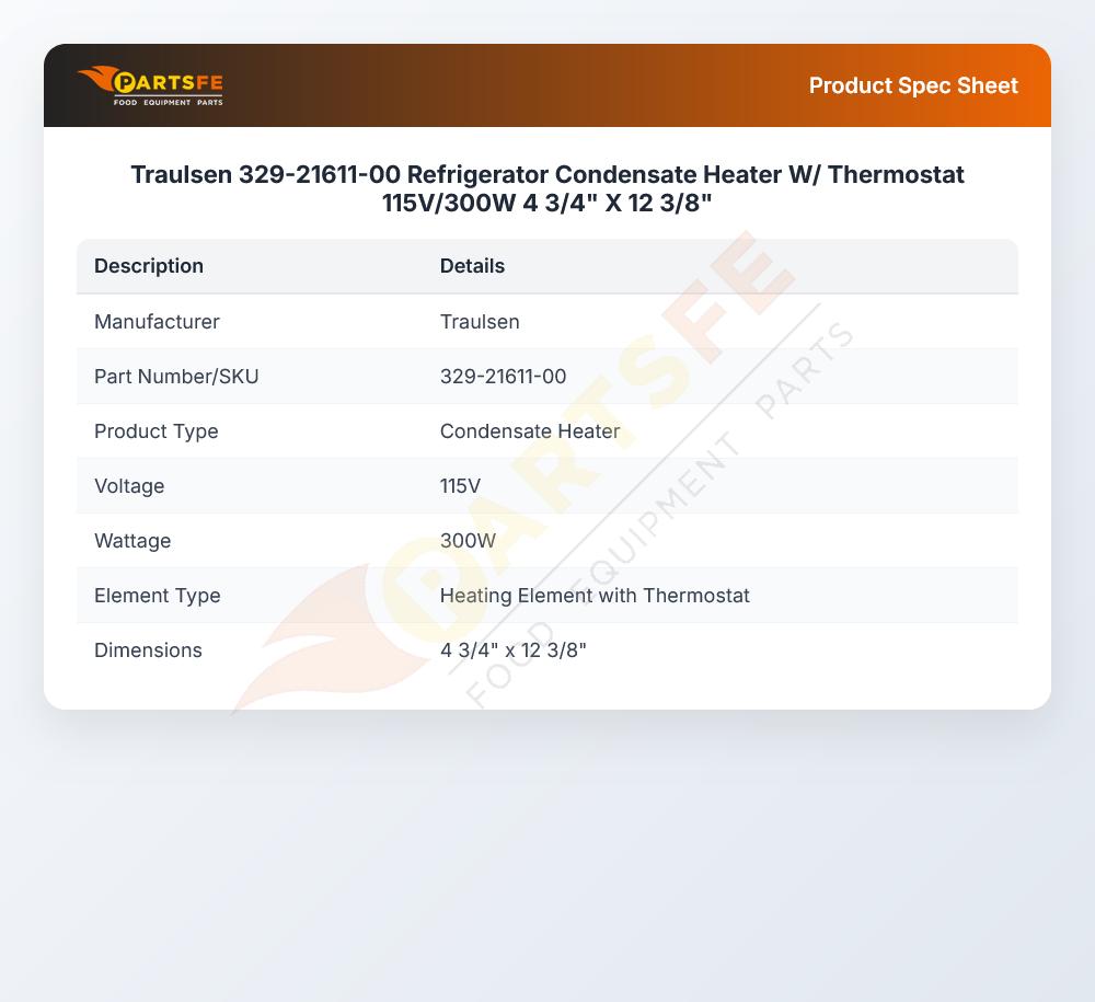 Traulsen 329-21611-00 Refrigerator Condensate Heater 115V