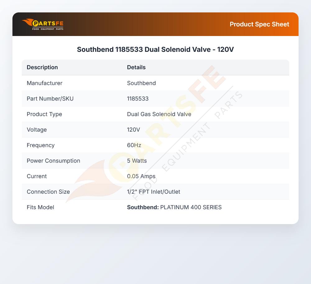 Southbend 1185533 Range Dual Coil Gas Solenoid Valve 120V 60Hz
