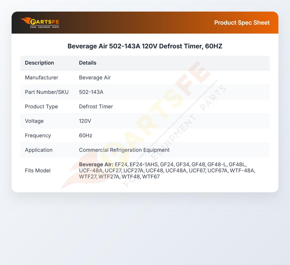Beverage Air 502-143A 120V Defrost Timer, 60HZ