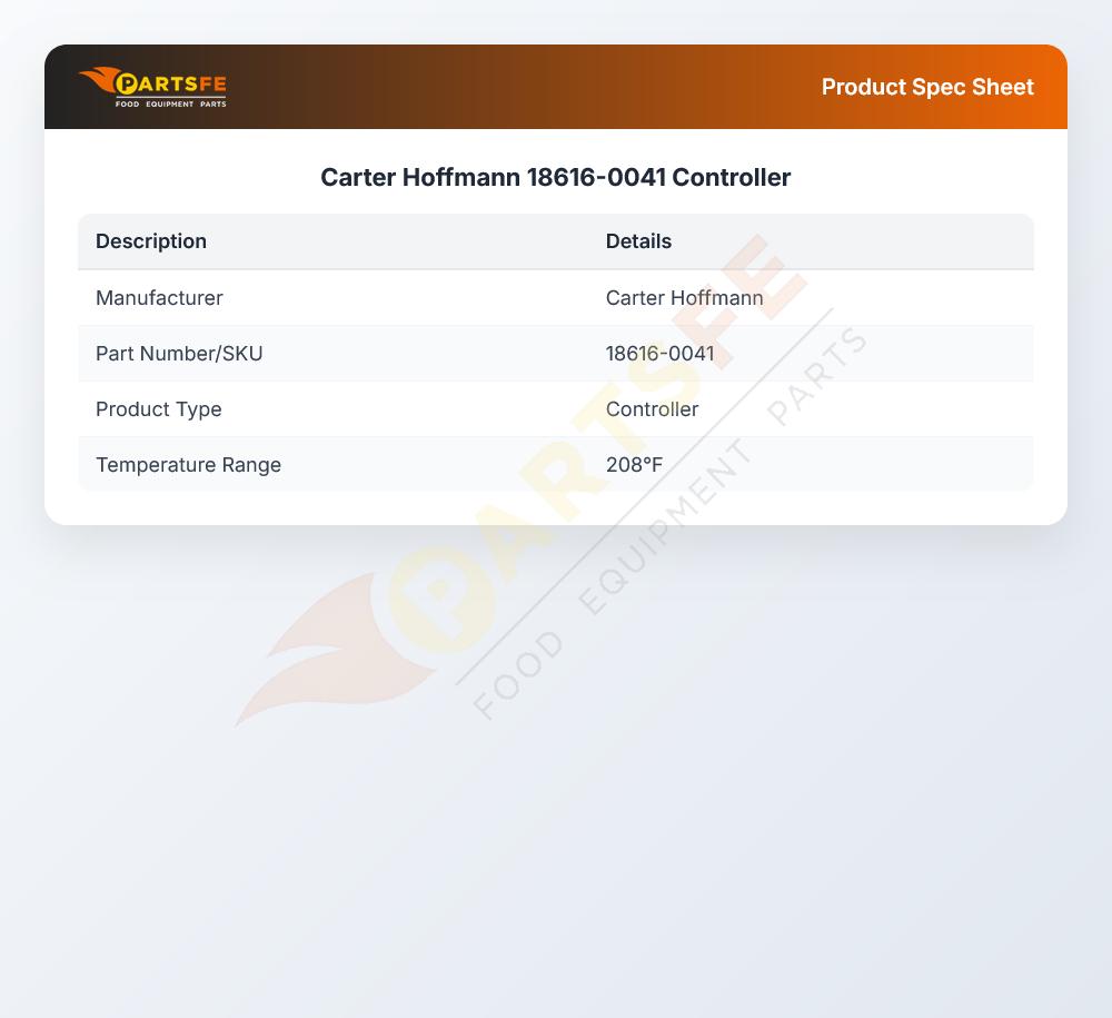 Carter Hoffmann 18616-0041 Heating Cabinet Controller 208&deg;F