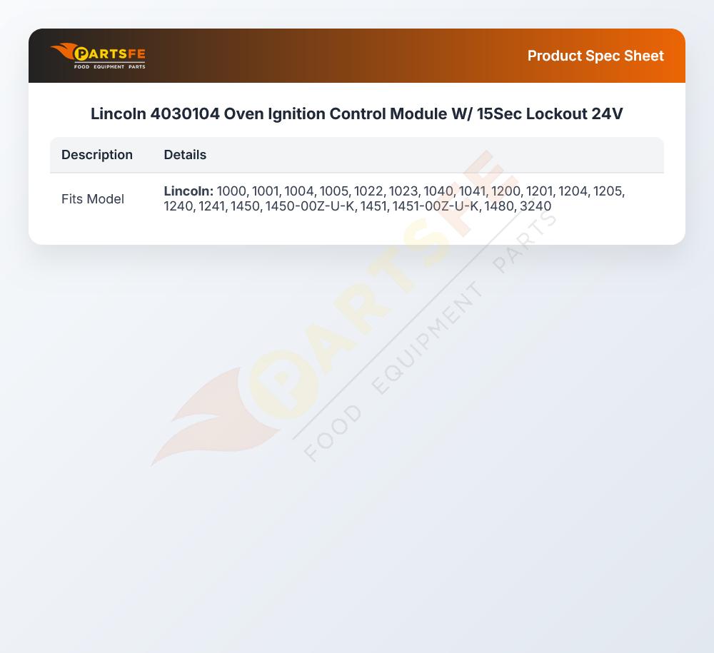 Lincoln 4030104 Oven Ignition Control Module W/ 15Sec Lockout 24V