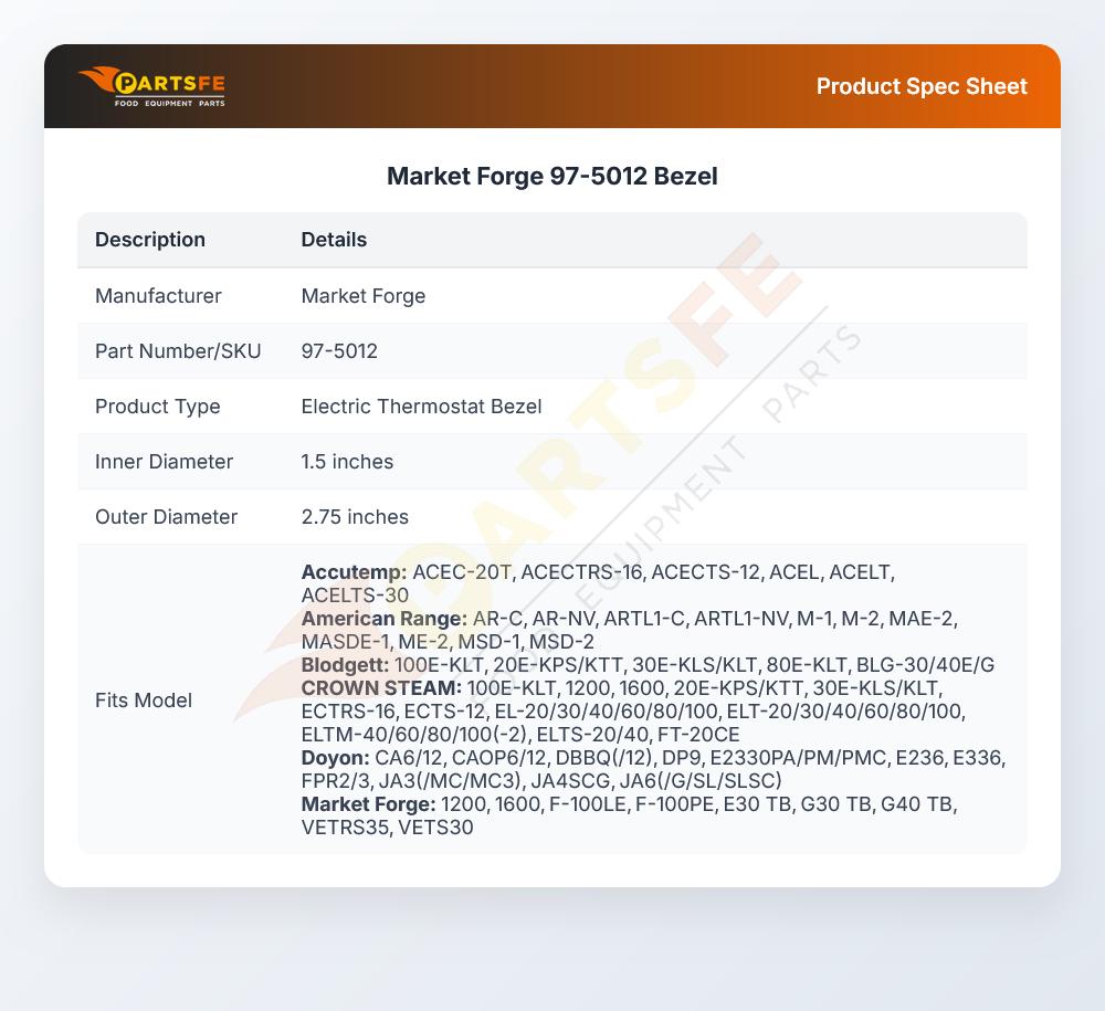 Market Forge 97-5012 Bezel