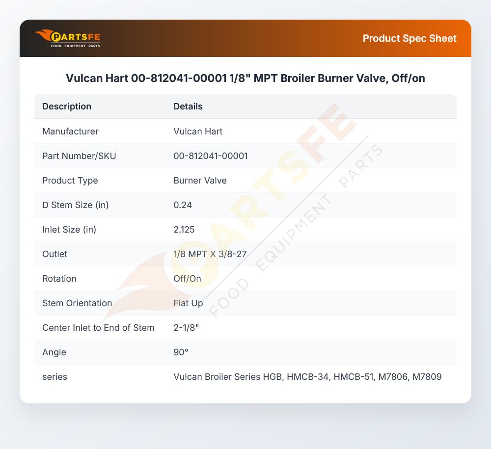Vulcan Hart 00-812041-00001 On/Off Burner Valve