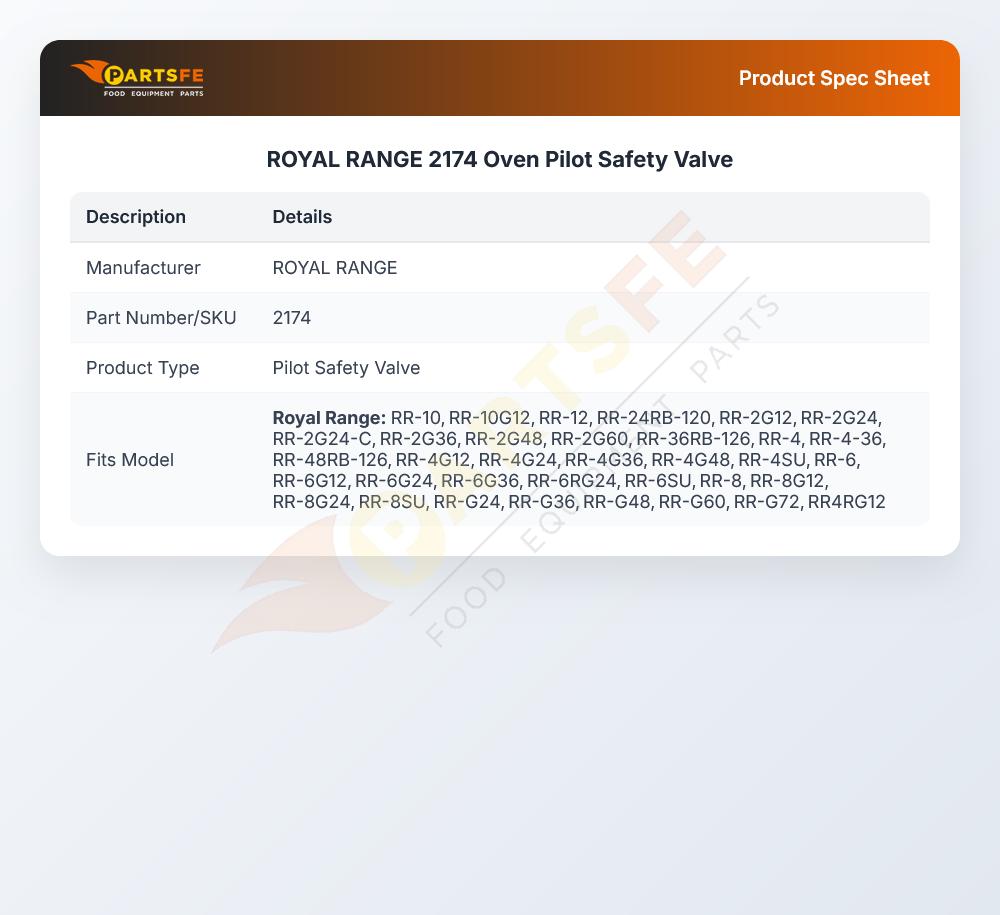 ROYAL RANGE 2174 Oven Pilot Safety Valve