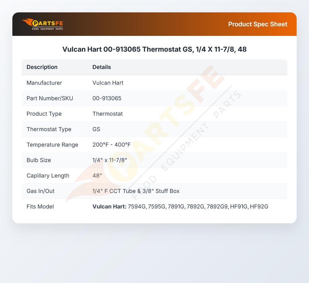 Vulcan Hart 00-913065 Thermostat GS, 1/4 X 11-7/8, 48