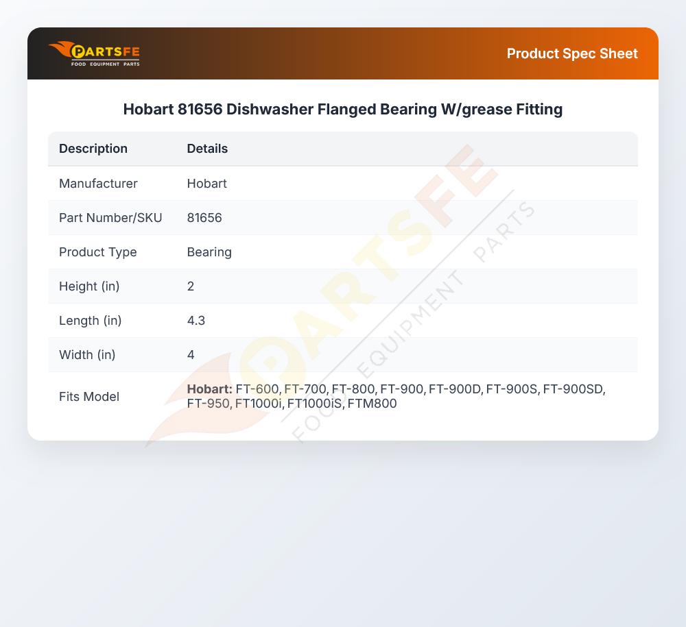 Hobart 81656 Dishwasher Flanged Bearing W/grease Fitting