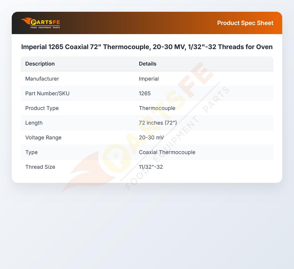 Imperial 1265 Coaxial Thermocouple 72" 20-30mV