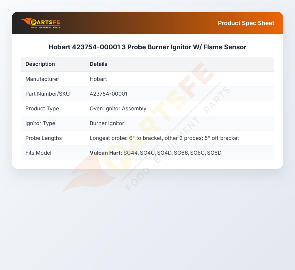 Hobart 423754-00001 3 Probe Burner Ignitor W/ Flame Sensor