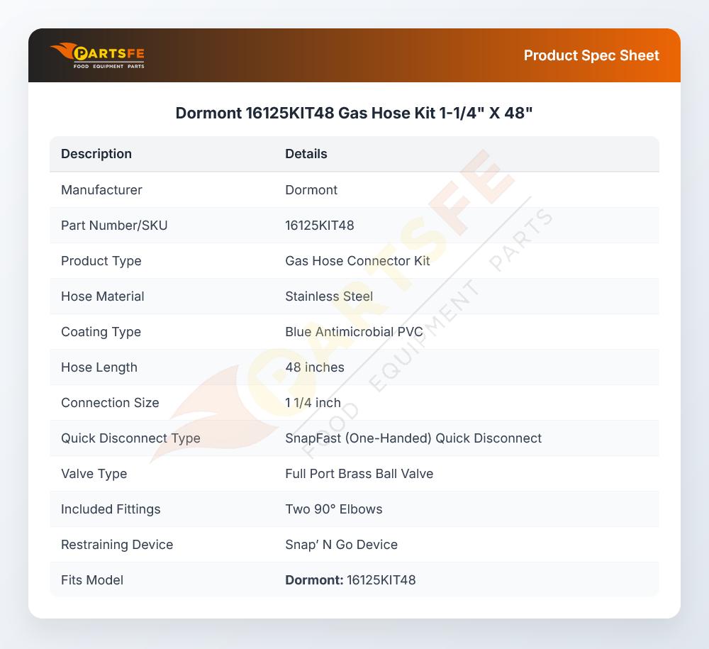 Dormont 16125KIT48 Gas Hose Connector Kit 1-1/4" X 48"
