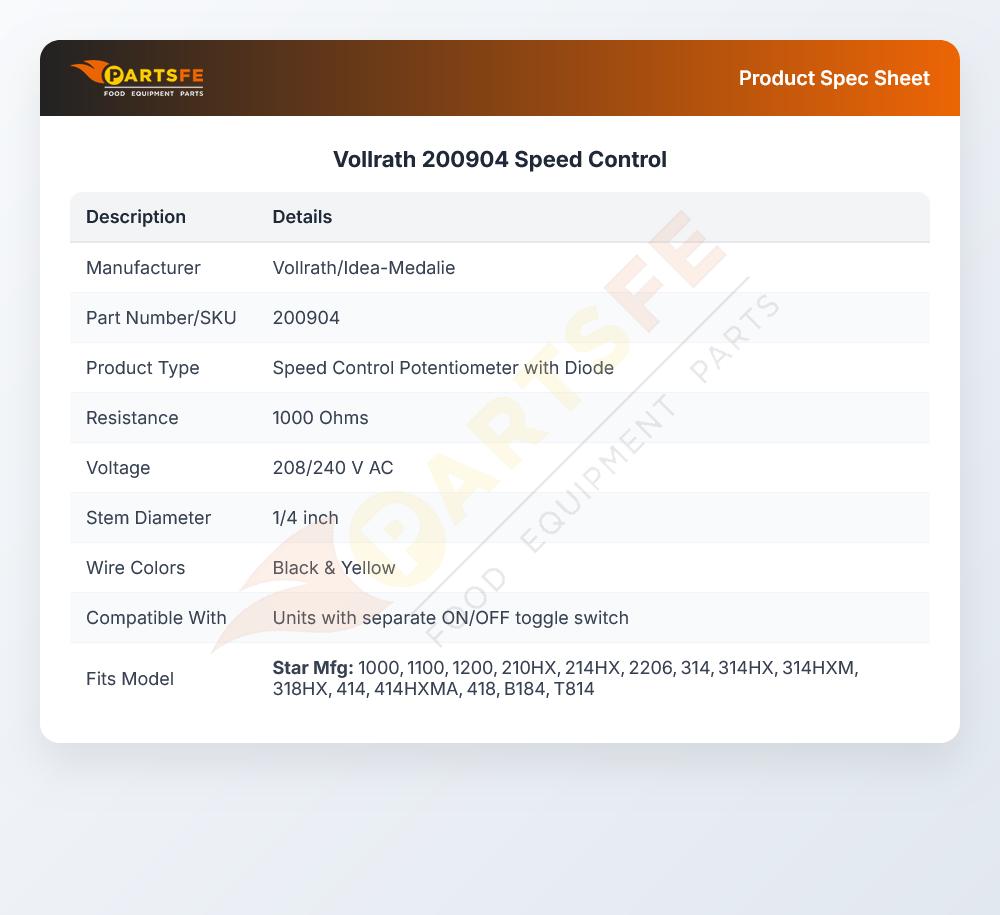 Vollrath 200904 Speed Control