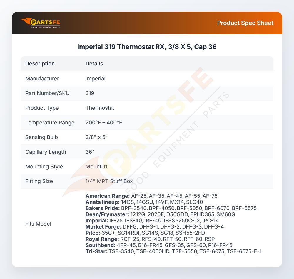 Imperial 319 Thermostat RX, 3/8 X 5, Cap 36
