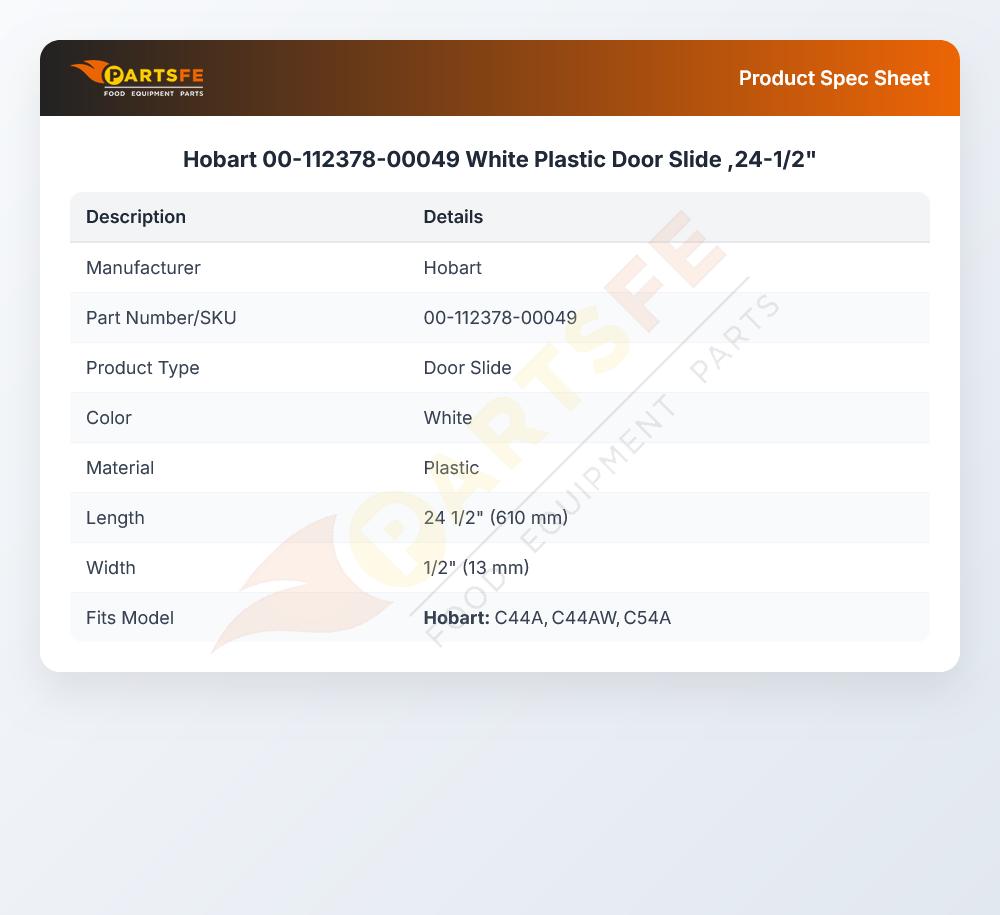 Hobart 00-112378-00049 White Plastic Door Slide ,24-1/2"