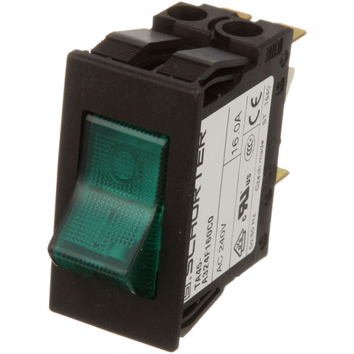 APW 2E-1300220 DPST Rocker Switch W/4 Terminals Green Lighted 16A 240 VAC