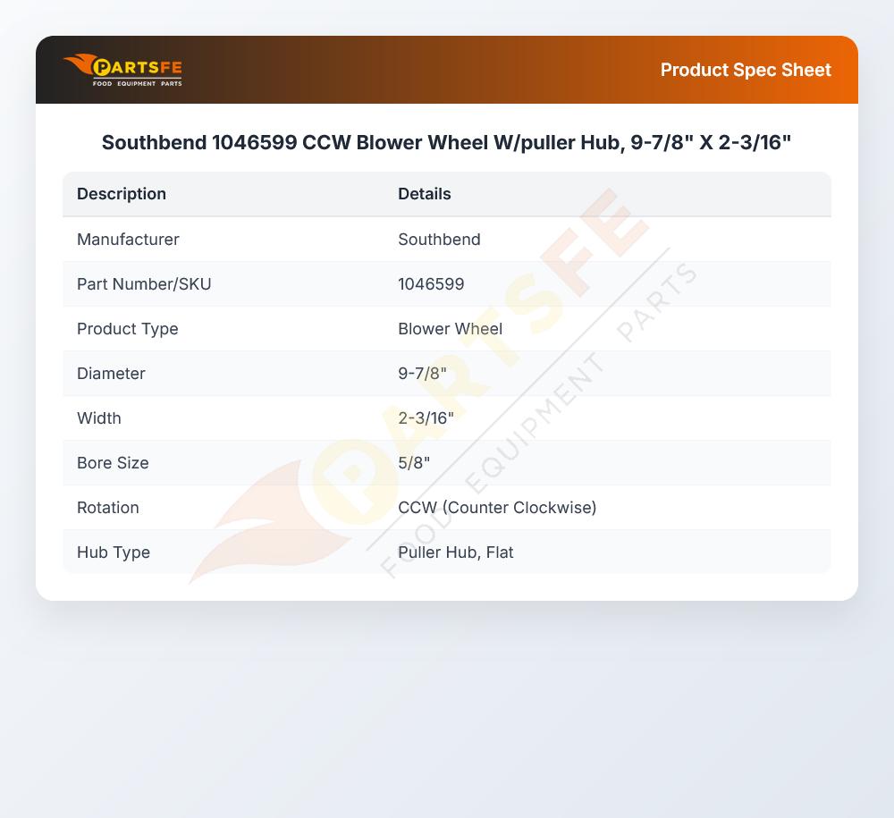 Southbend 1046599 Oven Blower Wheel CCW 9-3/4" X 5/8"
